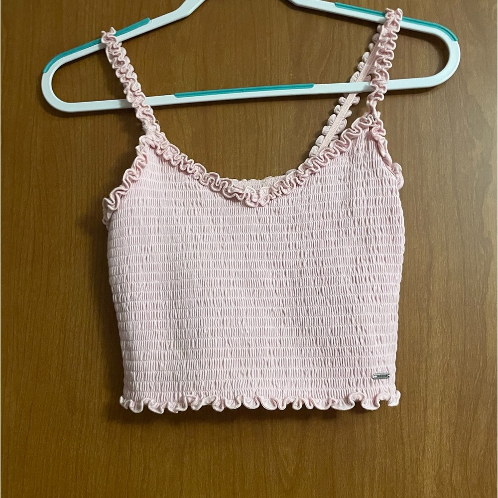 Pink Hollister Cropped Ruffle Top